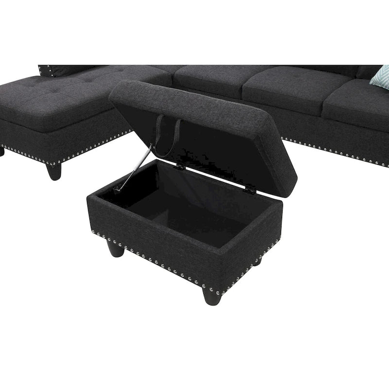 Canapé d'angle gauche Alger de 98 po avec méridienne et pouf – 98 larg. x 71 prof. x 33 haut.