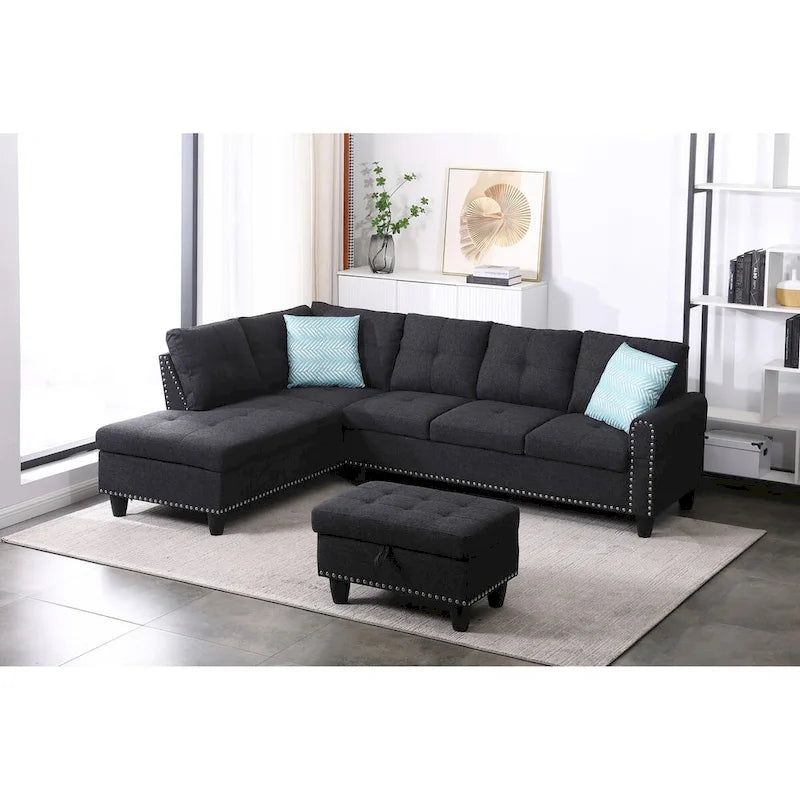 Canapé d'angle gauche Alger de 98 po avec méridienne et pouf – 98 larg. x 71 prof. x 33 haut.
