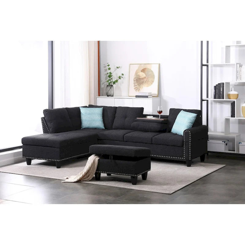 Canapé d'angle gauche Alger de 98 po avec méridienne et pouf – 98 larg. x 71 prof. x 33 haut.