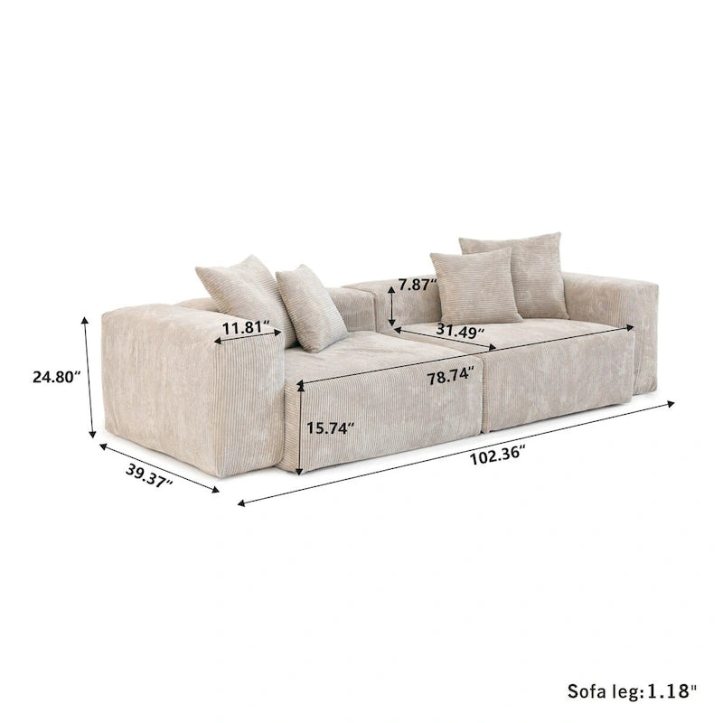 Grand canapé modulaire d'angle en velours côtelé pour salon