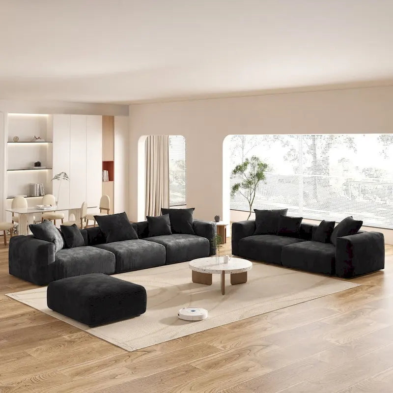 Grand canapé modulaire d'angle en velours côtelé pour salon