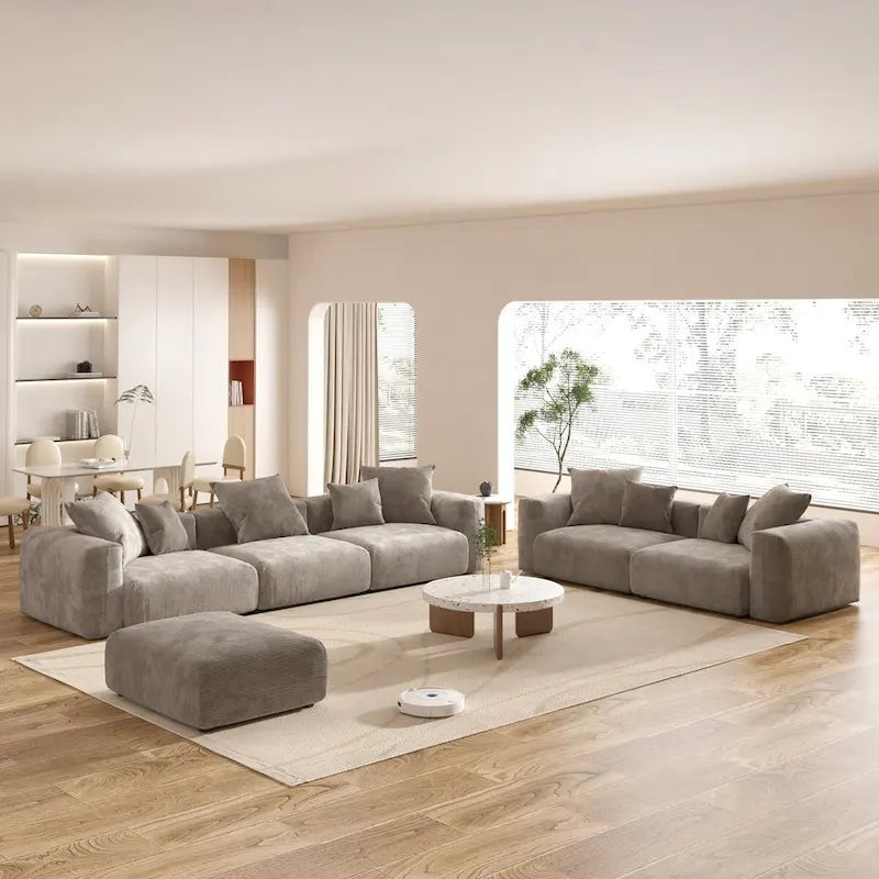 Grand canapé modulaire d'angle en velours côtelé pour salon