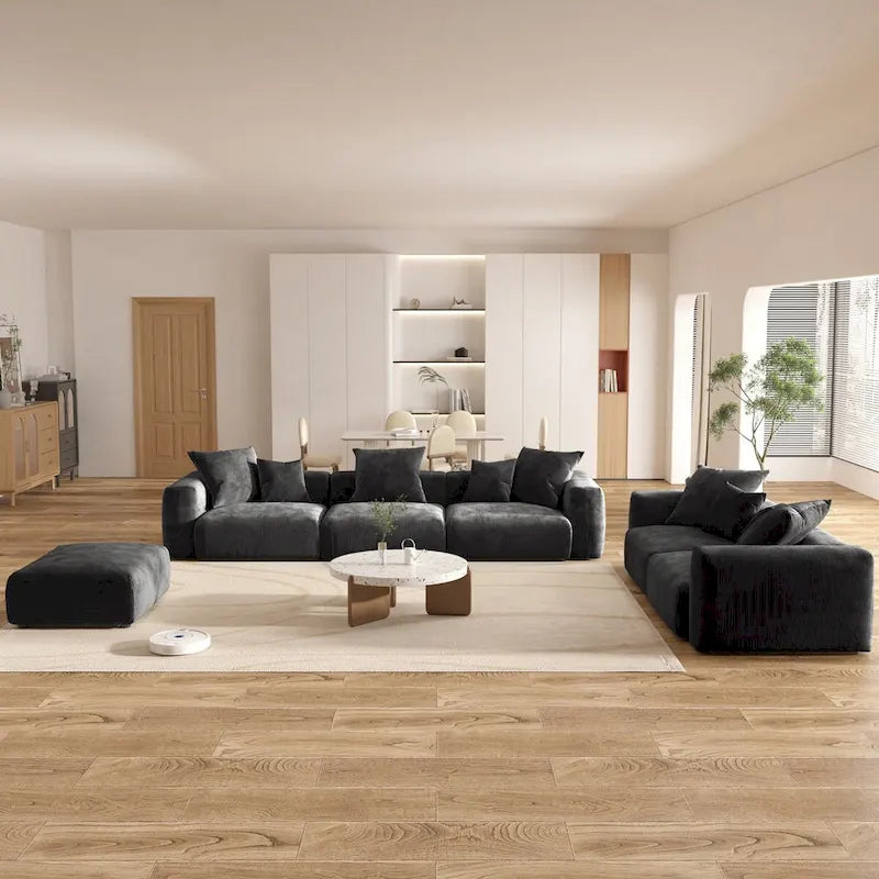 Grand canapé modulaire d'angle en velours côtelé pour salon