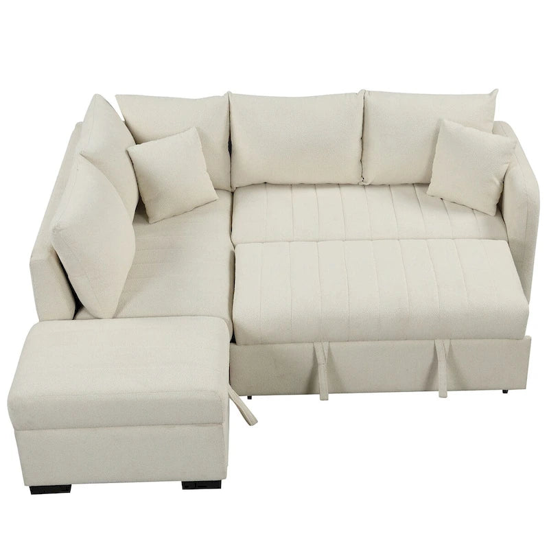 Divano Letto con penisola a L estraibile MERAX con Pouf Contenitore