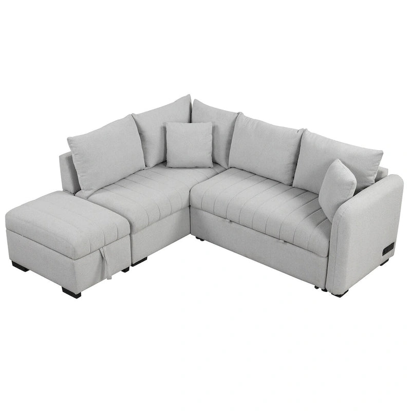 Divano Letto con penisola a L estraibile MERAX con Pouf Contenitore