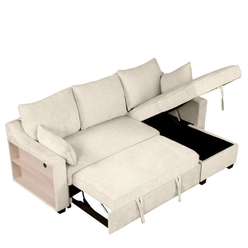 Canapé d'angle convertible MERAX avec méridienne de rangement