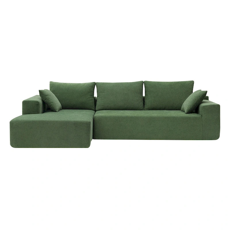 Canapé d'angle modulable en L vert de 277 cm, au design minimaliste, avec deux éléments combinables - 277 larg. x 173 prof. x 72,4 haut. (cm)