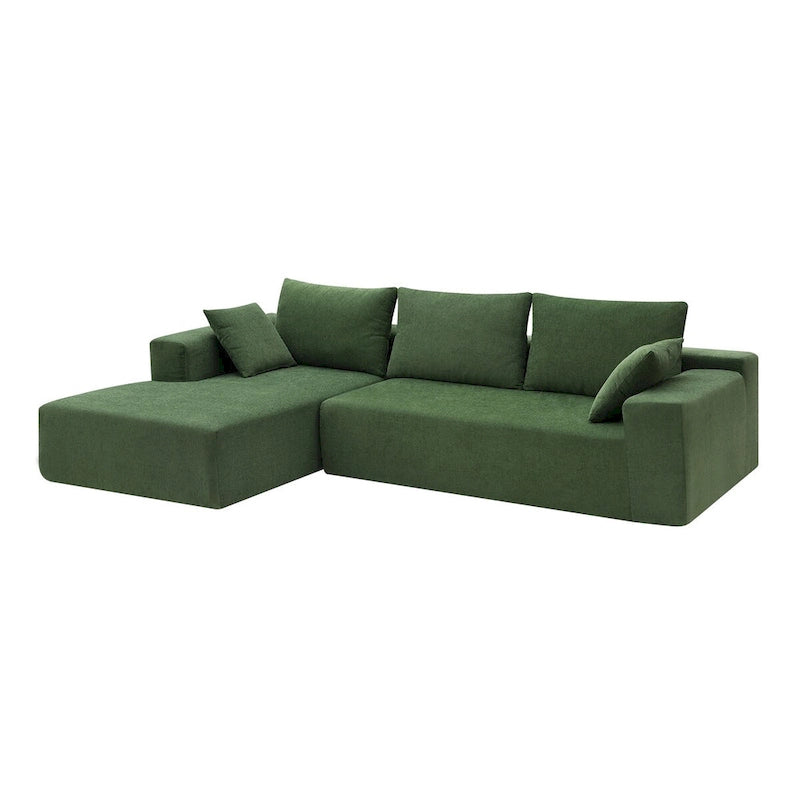 Canapé d'angle modulable en L vert de 277 cm, au design minimaliste, avec deux éléments combinables - 277 larg. x 173 prof. x 72,4 haut. (cm)