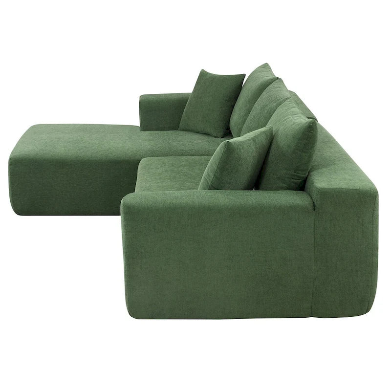 Canapé d'angle modulable en L vert de 277 cm, au design minimaliste, avec deux éléments combinables - 277 larg. x 173 prof. x 72,4 haut. (cm)