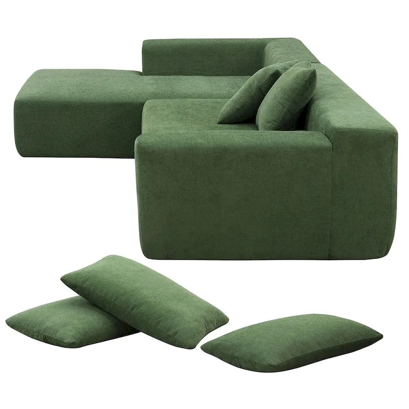 Divano Sezionale Imbottito Minimalista a L Modulare Verde da 277 cm con Combinazione a Due Pezzi - 277L x 173P x 72A cm