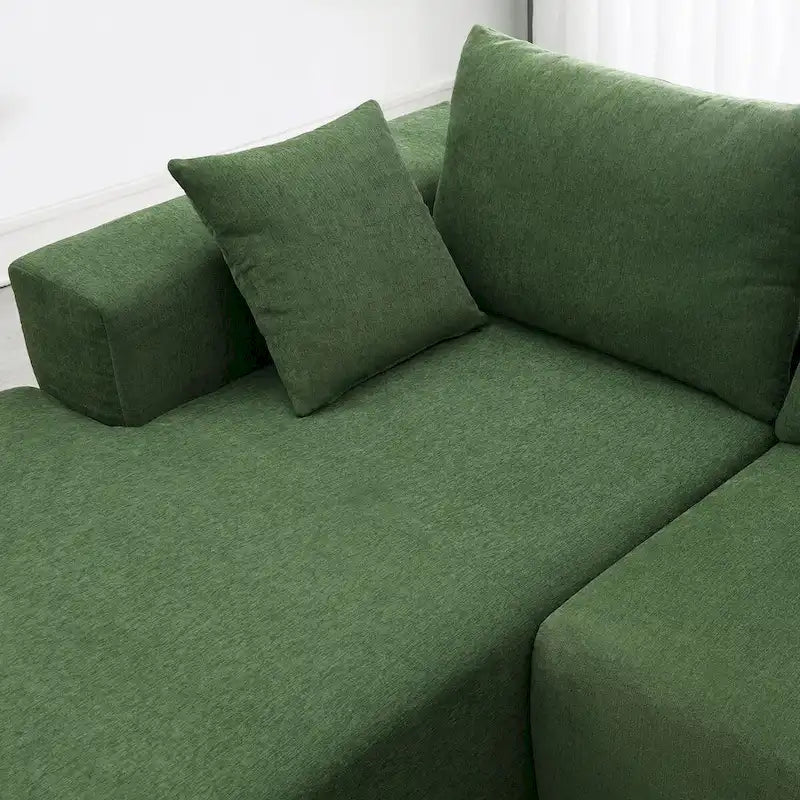 Divano Sezionale Imbottito Minimalista a L Modulare Verde da 277 cm con Combinazione a Due Pezzi - 277L x 173P x 72A cm