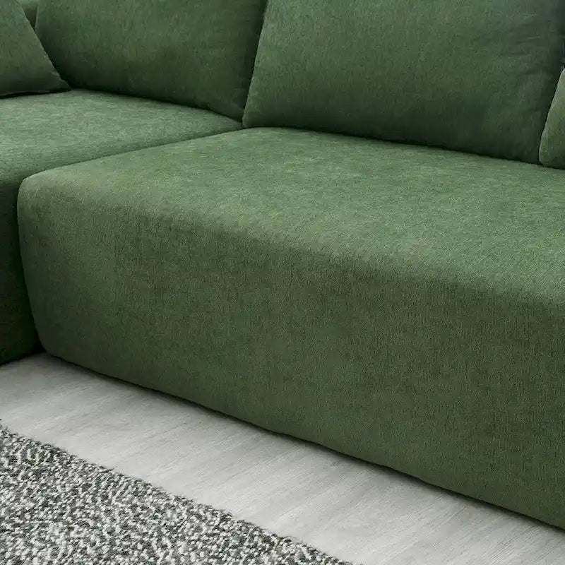 Divano Sezionale Imbottito Minimalista a L Modulare Verde da 277 cm con Combinazione a Due Pezzi - 277L x 173P x 72A cm