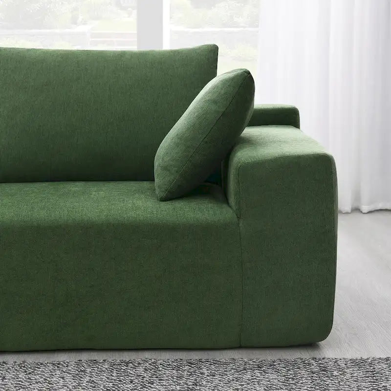 Divano Sezionale Imbottito Minimalista a L Modulare Verde da 277 cm con Combinazione a Due Pezzi - 277L x 173P x 72A cm