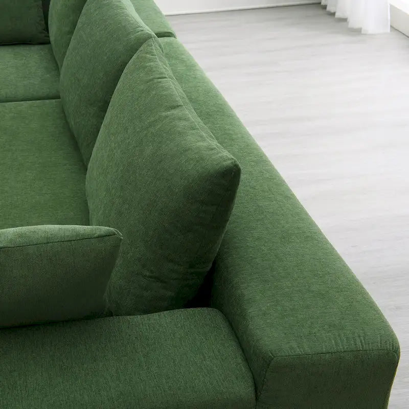 Divano Sezionale Imbottito Minimalista a L Modulare Verde da 277 cm con Combinazione a Due Pezzi - 277L x 173P x 72A cm