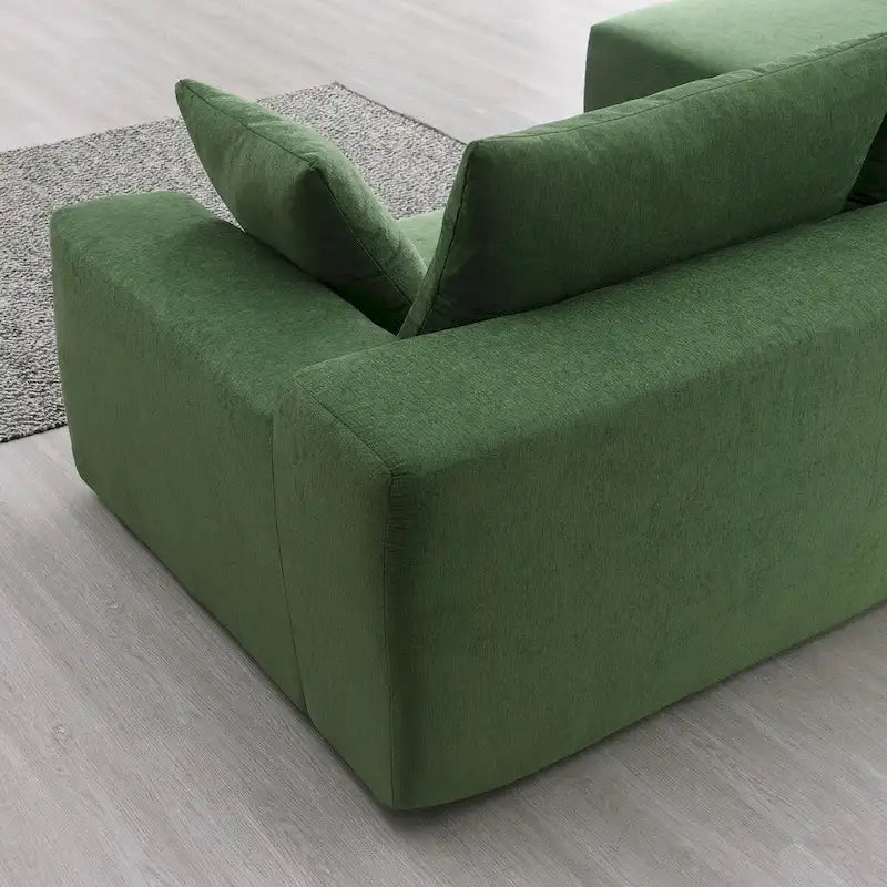 Divano Sezionale Imbottito Minimalista a L Modulare Verde da 277 cm con Combinazione a Due Pezzi - 277L x 173P x 72A cm