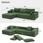 Divano Sezionale Imbottito Minimalista a L Modulare Verde da 277 cm con Combinazione a Due Pezzi - 277L x 173P x 72A cm