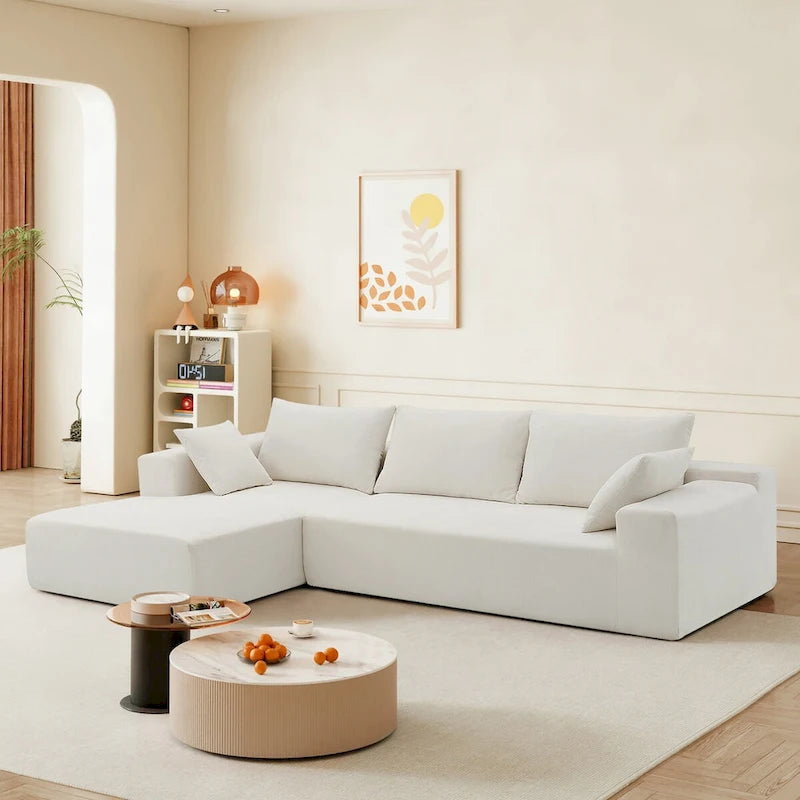 Divano Sezionale Imbottito Minimalista a L Modulare Verde da 277 cm con Combinazione a Due Pezzi - 277L x 173P x 72A cm