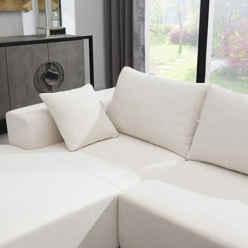 Divano Sezionale Imbottito Minimalista a L Modulare Verde da 277 cm con Combinazione a Due Pezzi - 277L x 173P x 72A cm