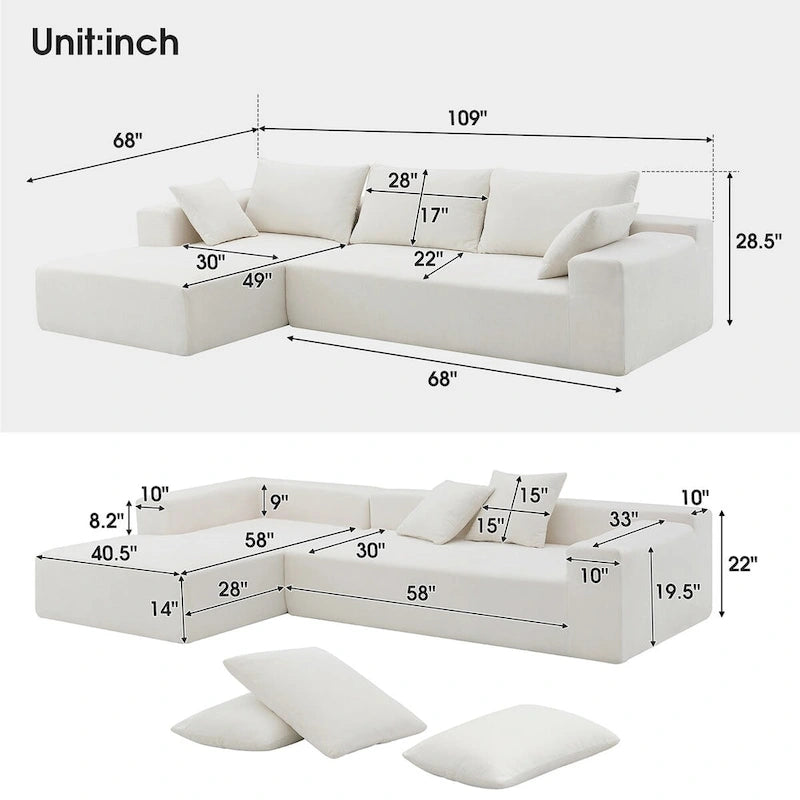 Divano Sezionale Imbottito Minimalista a L Modulare Verde da 277 cm con Combinazione a Due Pezzi - 277L x 173P x 72A cm
