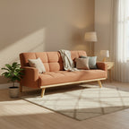 Kori 78 Inch Sofa Futon Bed with Tufted Back, Angled Legs, Orange Fabric