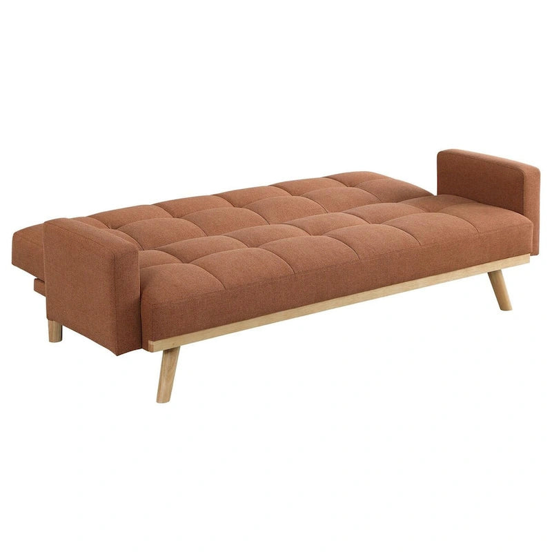 Divano letto futon da 78 pollici con schienale trapuntato, gambe oblique, tessuto arancione