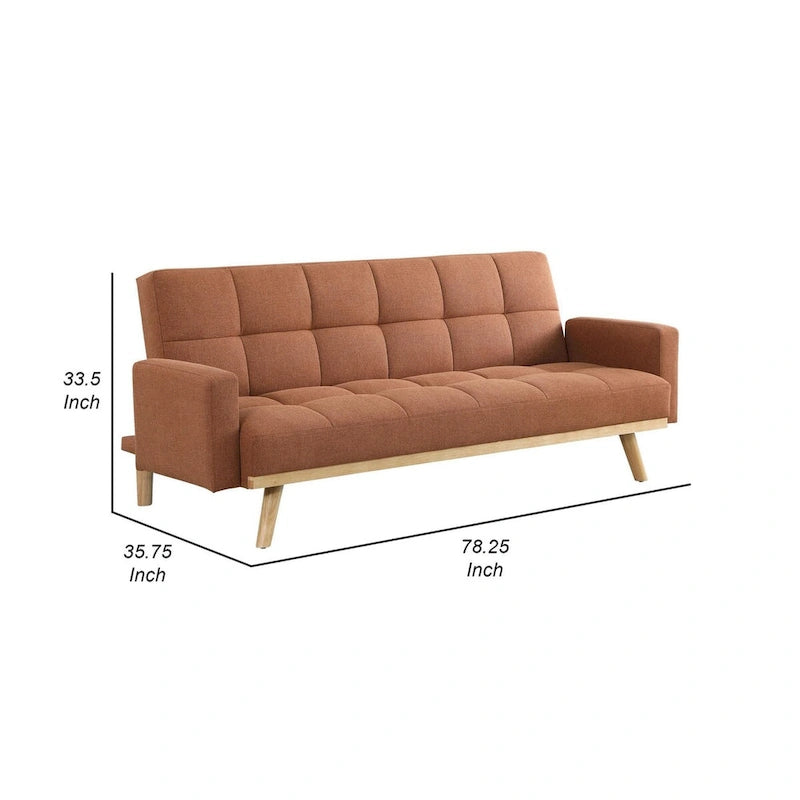 Divano letto futon da 78 pollici con schienale trapuntato, gambe oblique, tessuto arancione