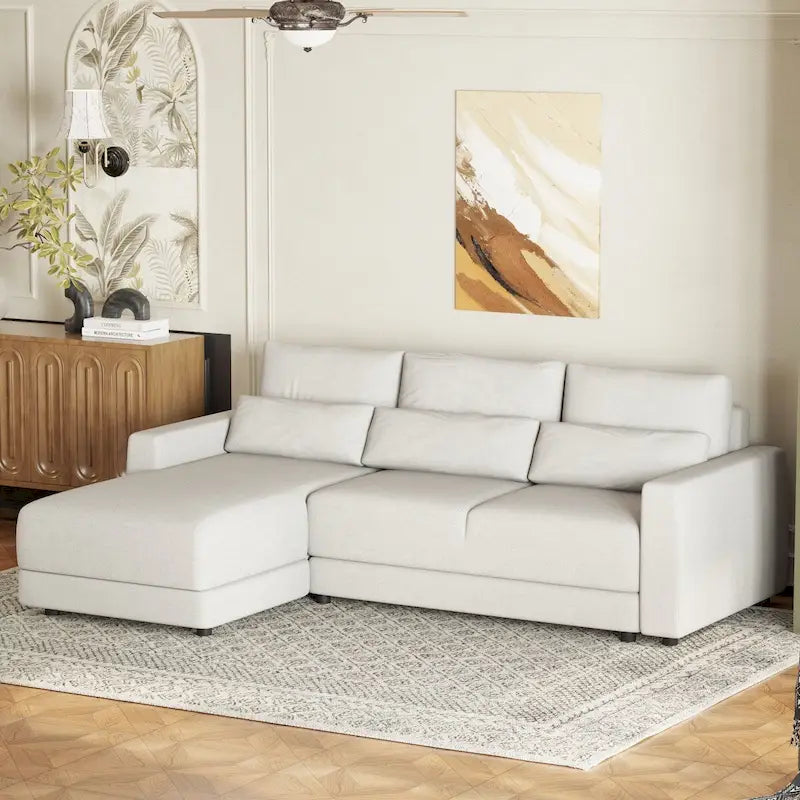 Divano sezionale modulare a L con cuscini dello schienale rimovibili e 3 cuscini decorativi