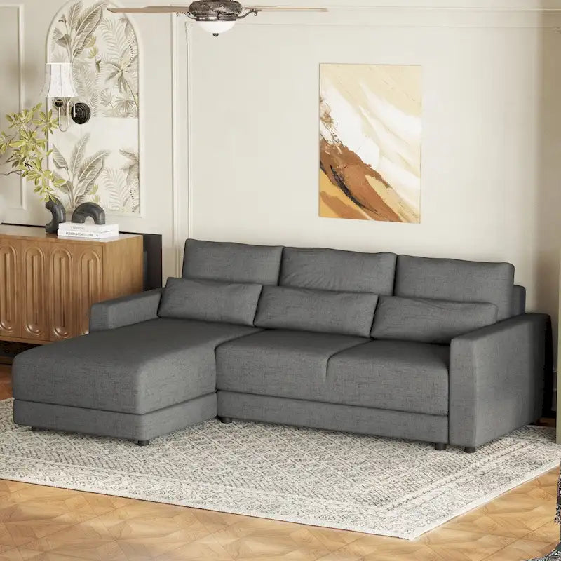 Divano sezionale modulare a L con cuscini dello schienale rimovibili e 3 cuscini decorativi