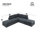 Divano Sezionale Moderno a L 5 Posti, Set Divano Senza Braccioli, Pouf, Varie Combinazioni, Grigio Scuro