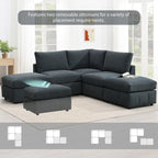 Divano Sezionale Moderno a L 5 Posti, Set Divano Senza Braccioli, Pouf, Varie Combinazioni, Grigio Scuro