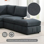 Divano Sezionale Moderno a L 5 Posti, Set Divano Senza Braccioli, Pouf, Varie Combinazioni, Grigio Scuro