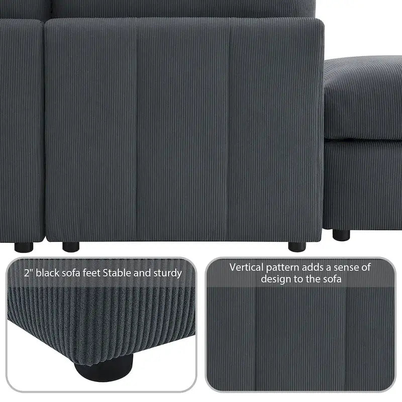 Divano Sezionale Moderno a L 5 Posti, Set Divano Senza Braccioli, Pouf, Varie Combinazioni, Grigio Scuro