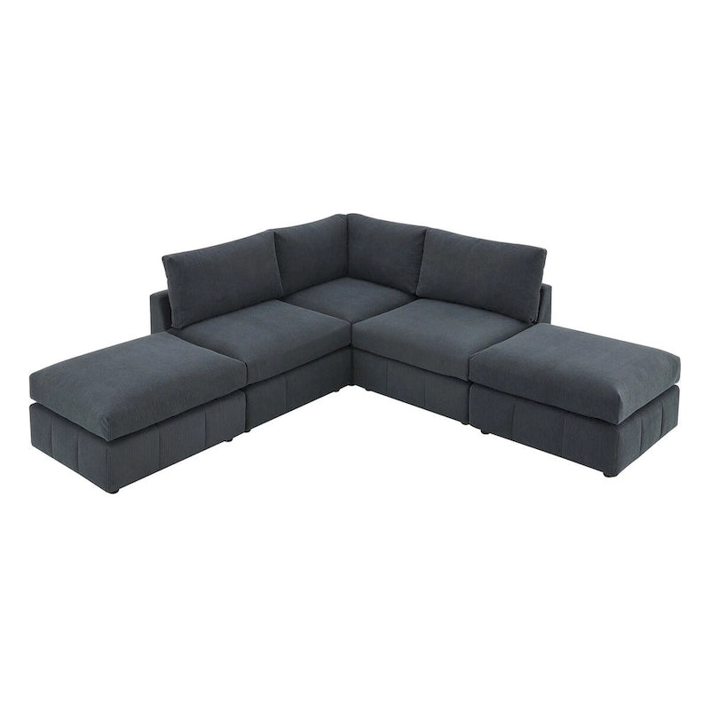Divano Sezionale Moderno a L 5 Posti, Set Divano Senza Braccioli, Pouf, Varie Combinazioni, Grigio Scuro