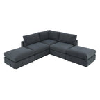 Divano Sezionale Moderno a L 5 Posti, Set Divano Senza Braccioli, Pouf, Varie Combinazioni, Grigio Scuro