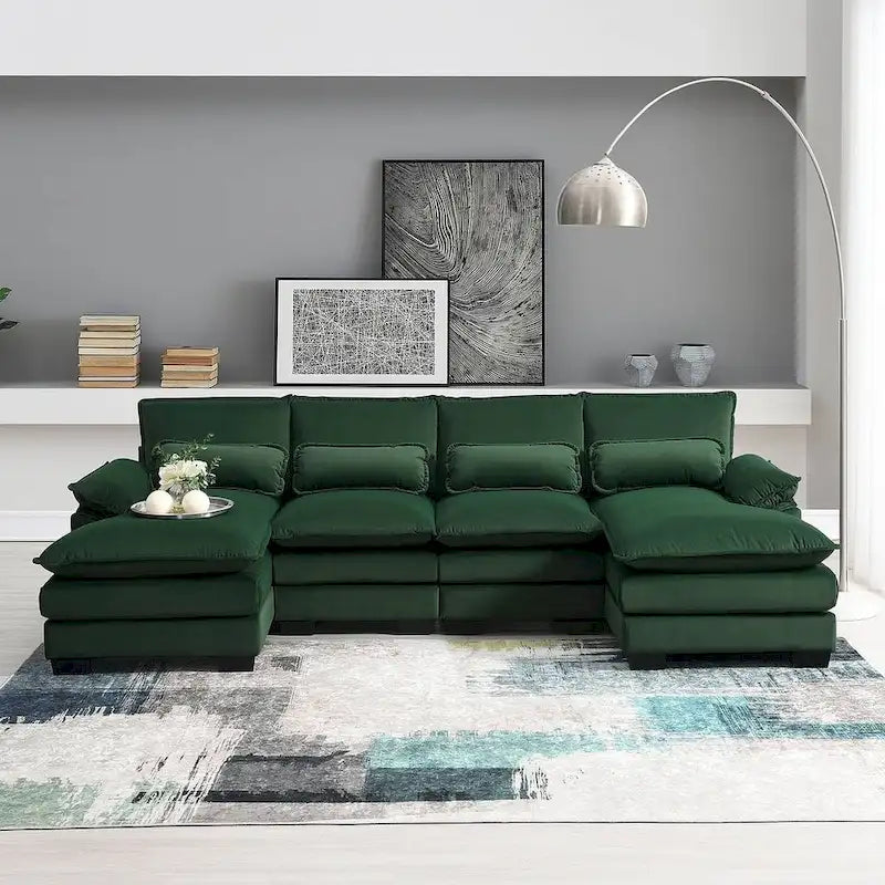 6-seat U-shaped Sectional Sofa, Sleeper Sectional with Waist Pillows for Living Room, Apartment