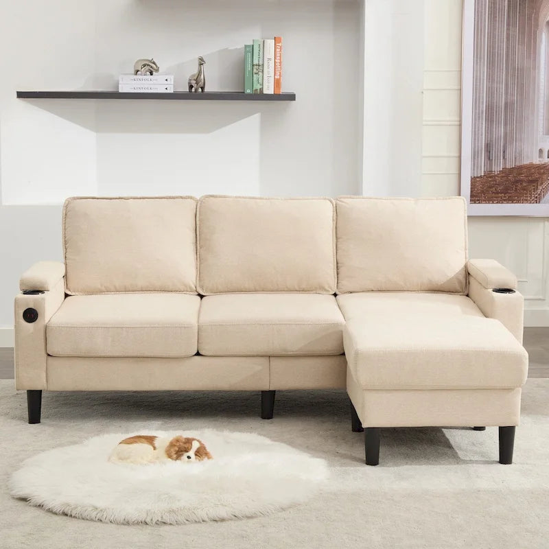 Canapé d'angle 3 places avec pouf de rangement