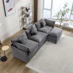 Divano a L da 285 cm in ciniglia con rivestimento per soggiorno, divano moderno di lusso con pouf