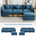 Divano a L da 285 cm in ciniglia con rivestimento per soggiorno, divano moderno di lusso con pouf