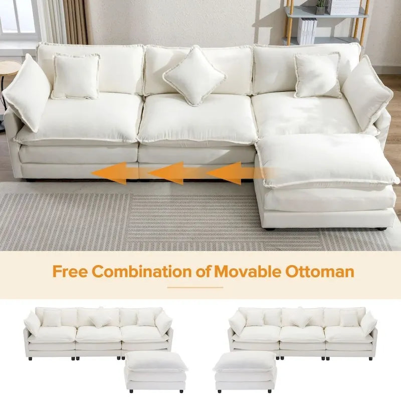 Divano a L da 285 cm in ciniglia con rivestimento per soggiorno, divano moderno di lusso con pouf