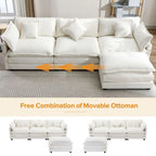 Divano a L da 285 cm in ciniglia con rivestimento per soggiorno, divano moderno di lusso con pouf
