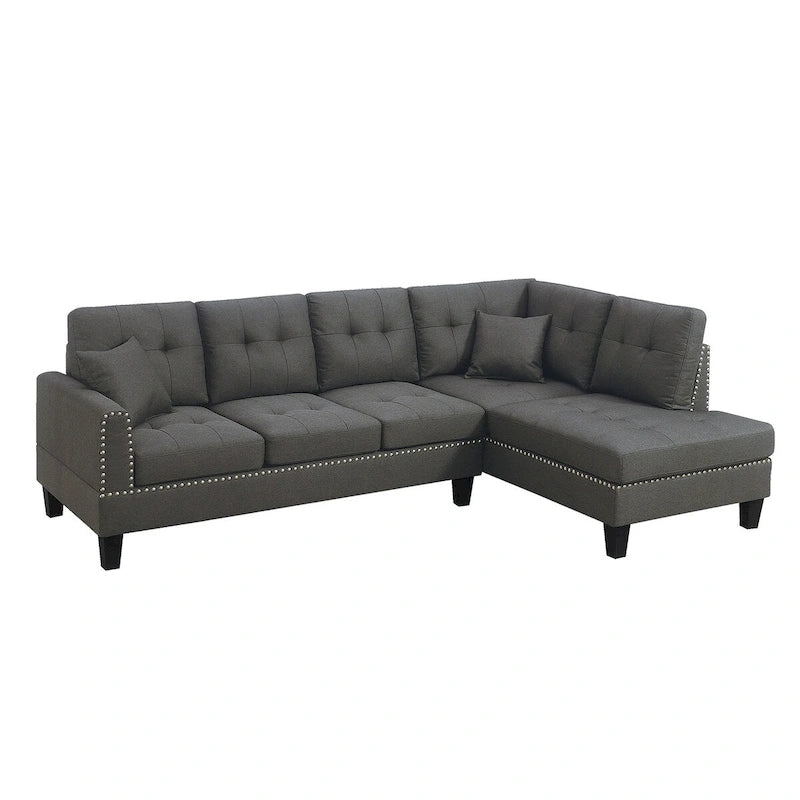 Set divano componibile a 2 pezzi in tessuto effetto lino con 2 cuscini decorativi