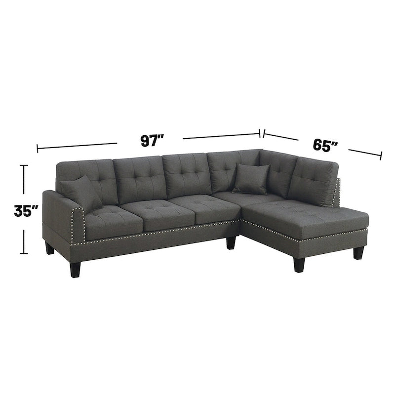 Set divano componibile a 2 pezzi in tessuto effetto lino con 2 cuscini decorativi