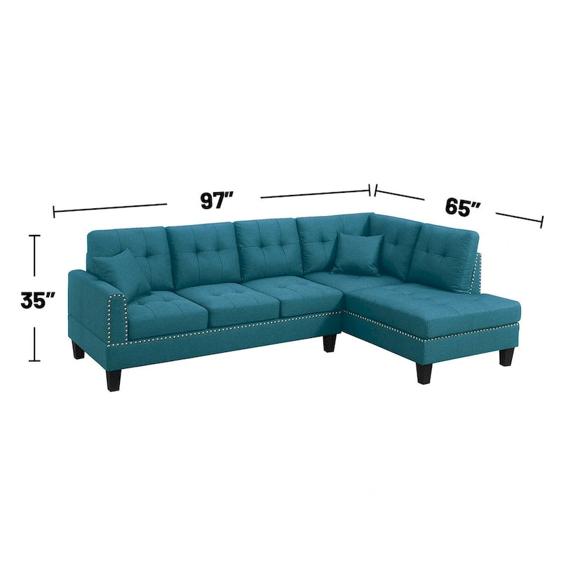 Set divano componibile a 2 pezzi in tessuto effetto lino con 2 cuscini decorativi