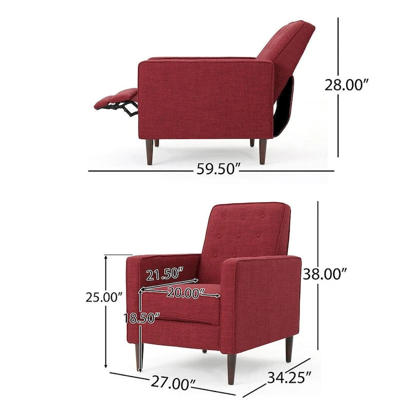 Poltrona reclinabile in tessuto stile Mid-Century Modern con gambe in betulla