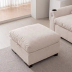 Elegante Divano Modulare in Ciniglia con Pouf Reversibile, Porte USB e Porta Bicchieri, Beige