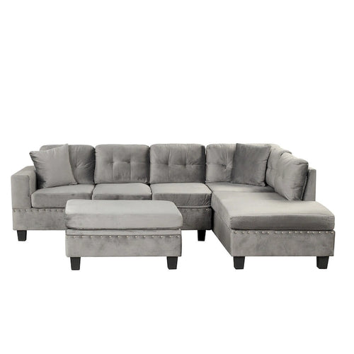 Divano componibile moderno a L da 104,5 pollici con pouf contenitore e chaise longue reversibile - 104,5 larg. x 74,5 prof. x 33,5 alt.