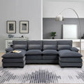 Divano Sezionale Modulare a U Moderno Grigio con Doppia Chaise Longue