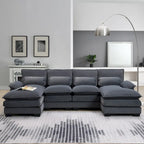 Divano Sezionale Modulare a U Moderno Grigio con Doppia Chaise Longue