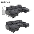 Divano Sezionale Modulare a U Moderno Grigio con Doppia Chaise Longue