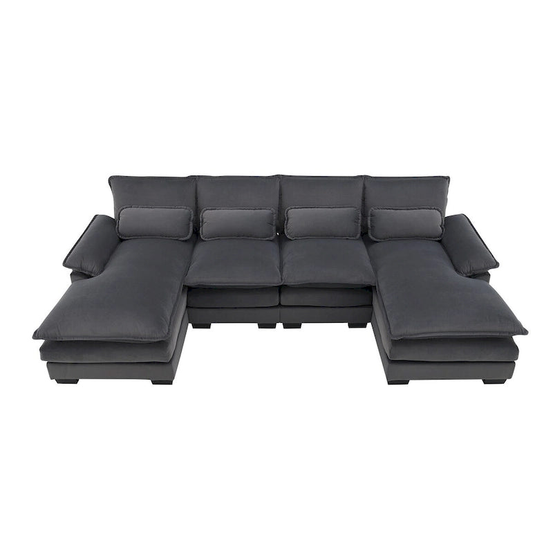Divano Sezionale Modulare a U Moderno Grigio con Doppia Chaise Longue